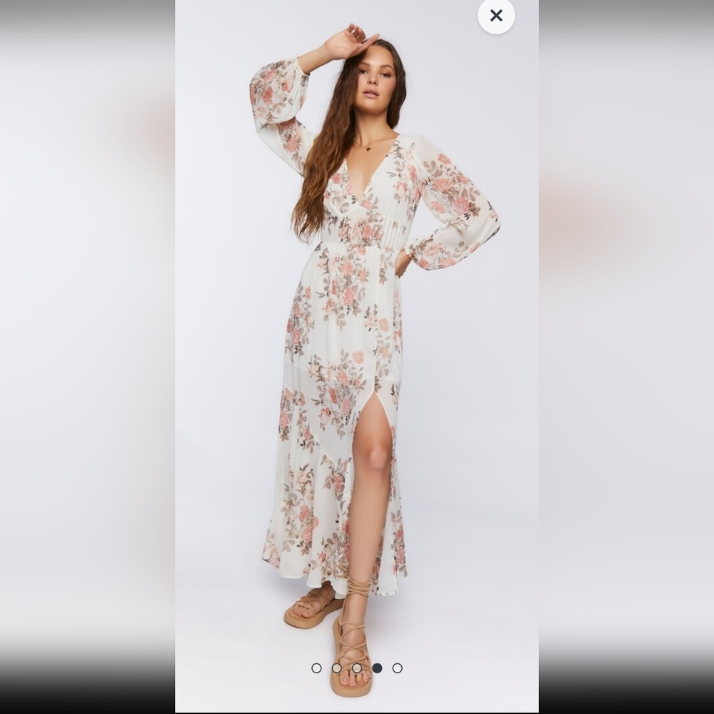 Floral print peasant sleeve maxi dress